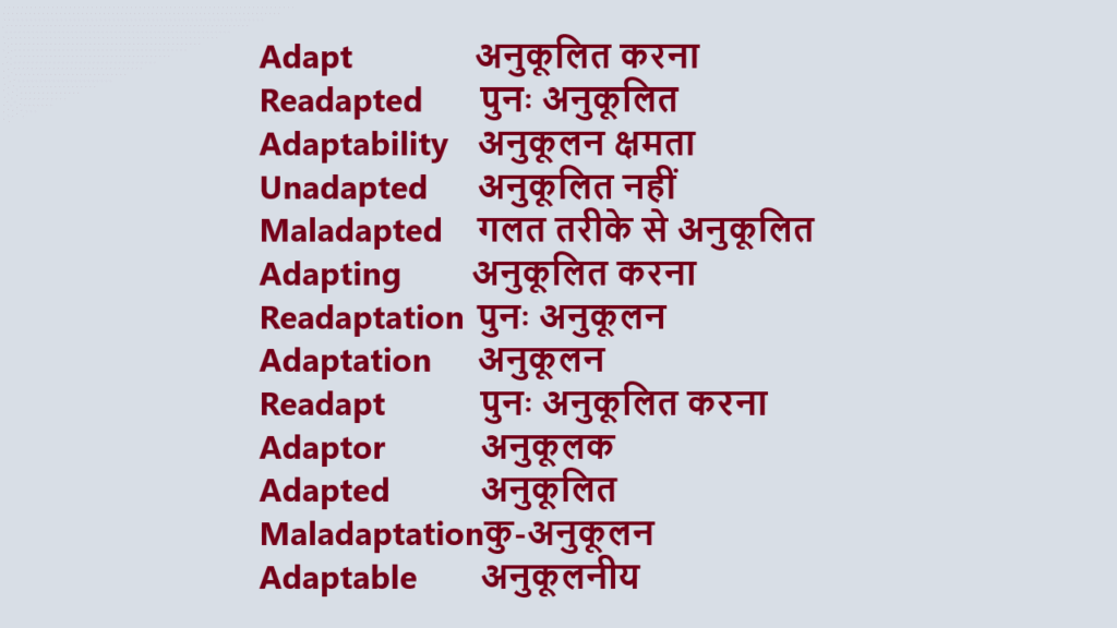 Adaptation meaning in hindi, Adaptation translate in hindi