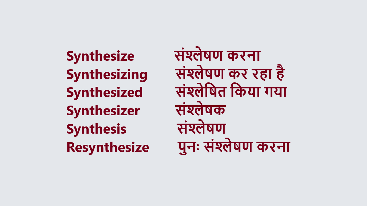 Synthesis meaning in hindi, Synthesis translate in hindi