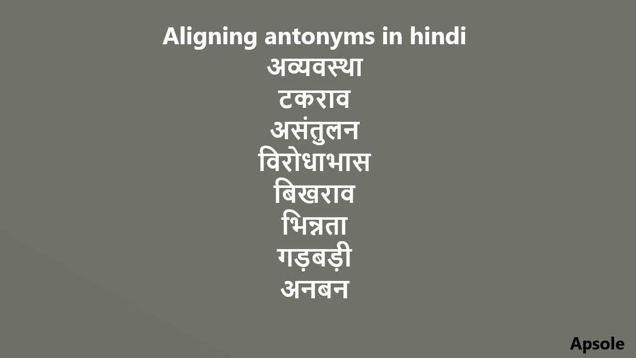 Aligning antonyms in hindi