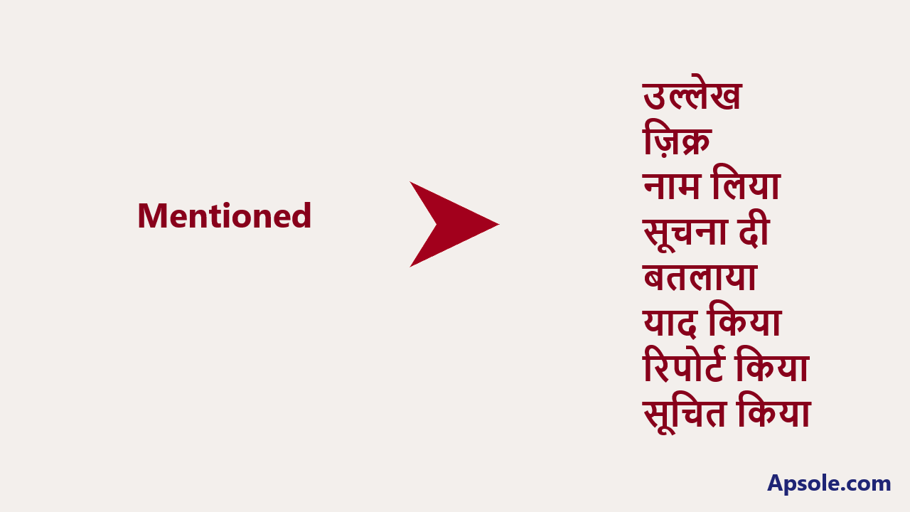 What is Mentioned in hindi, Mentioned meaning in hindi