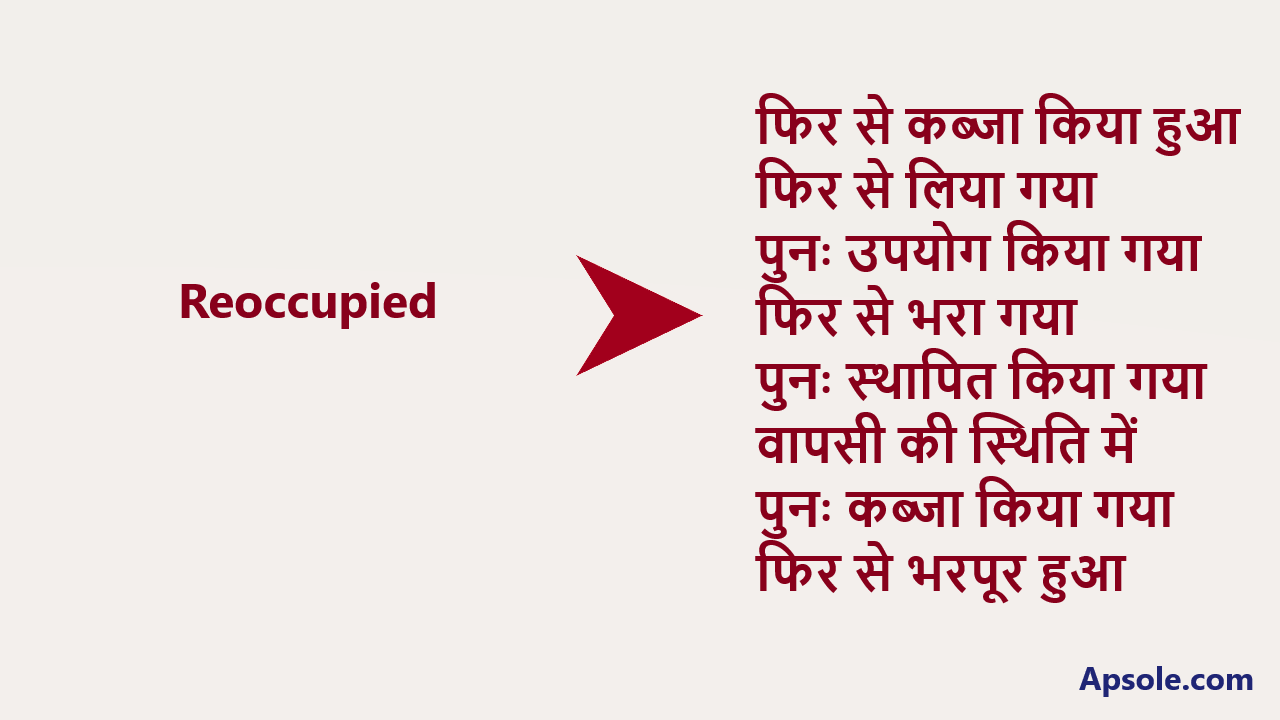 What is Reoccupied in hindi, Reoccupied meaning in hindi