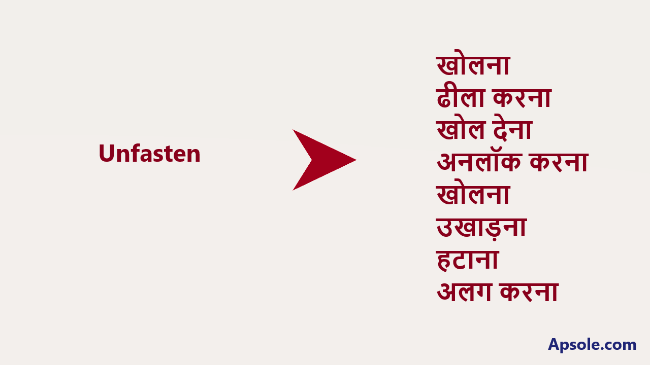 What is Unfasten in hindi, Unfasten meaning in Hindi